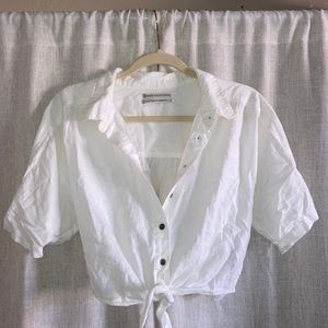 WHITE BUTTON DOWN CROP TOP